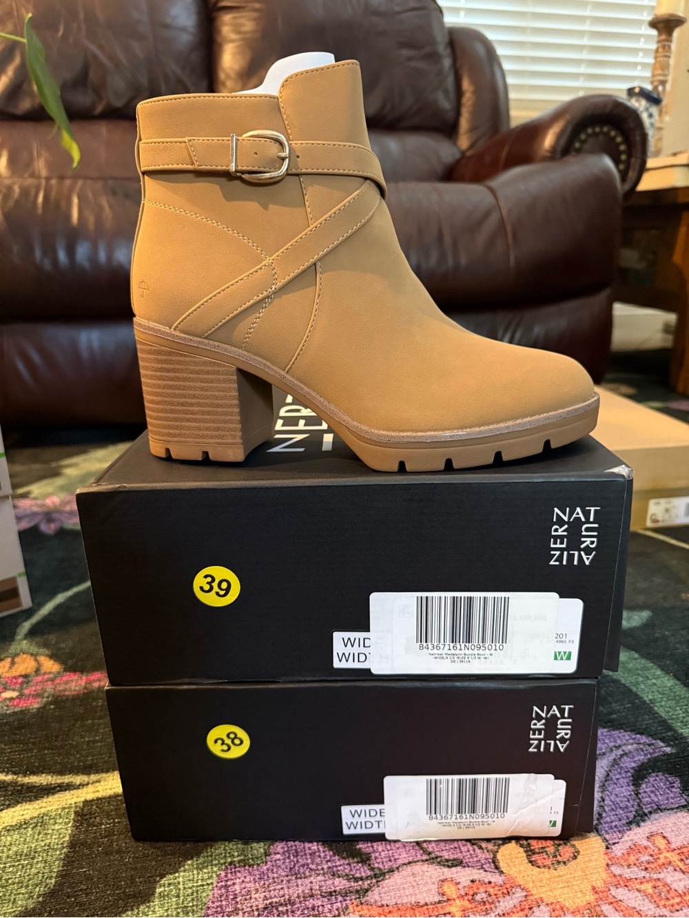 Naturalizer Madalynn Water Repellant Ankle Booties with Buckle Detail, NIB